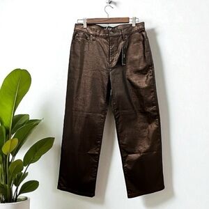NWT Banana Republic Women’s High-Rise Straight Brown Shine Cotton Pants Size 10P